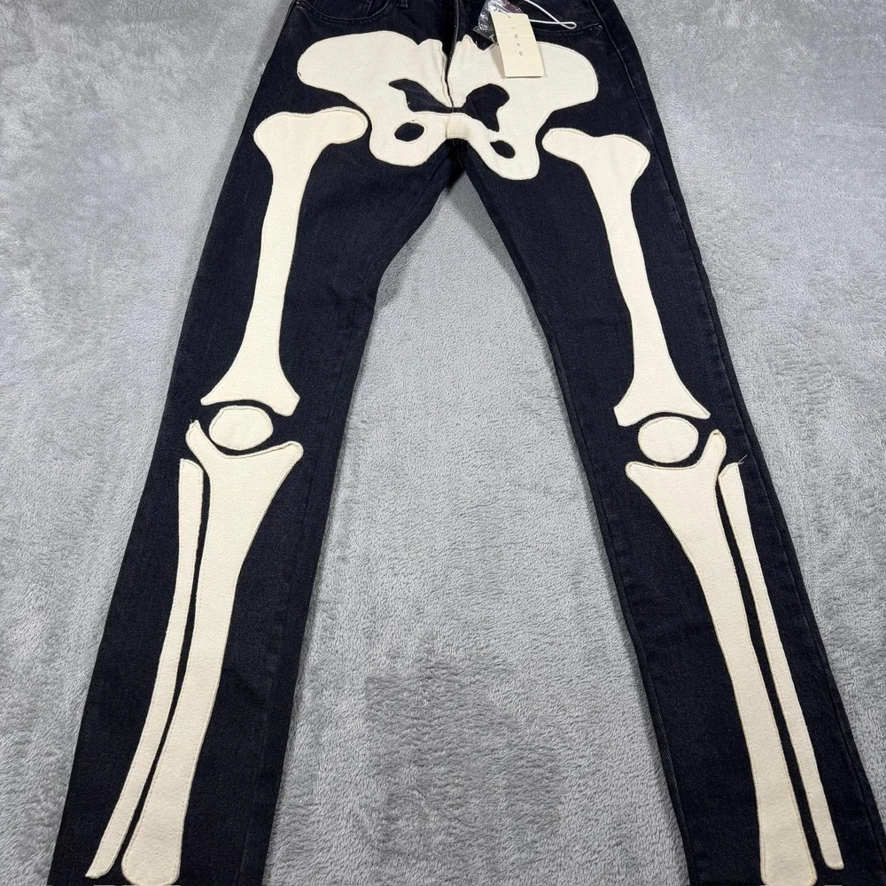 Mnml‎ Jeans Mens 28x32 Black D184 Skeleton Denim Skinny Bones Graphic NWT